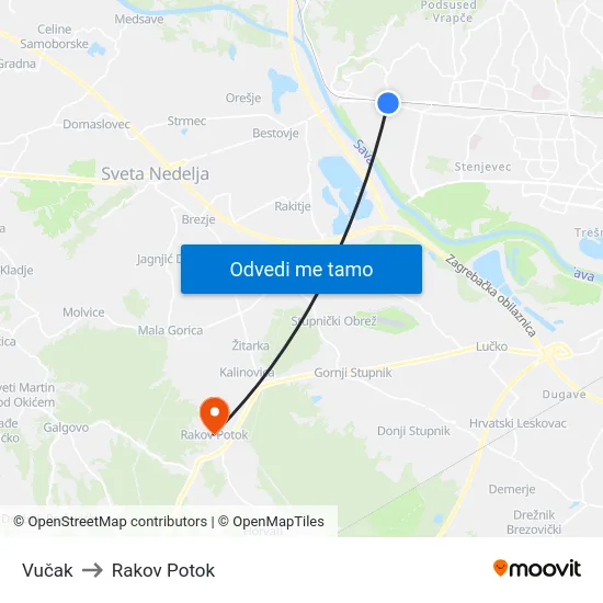 Vučak to Rakov Potok map