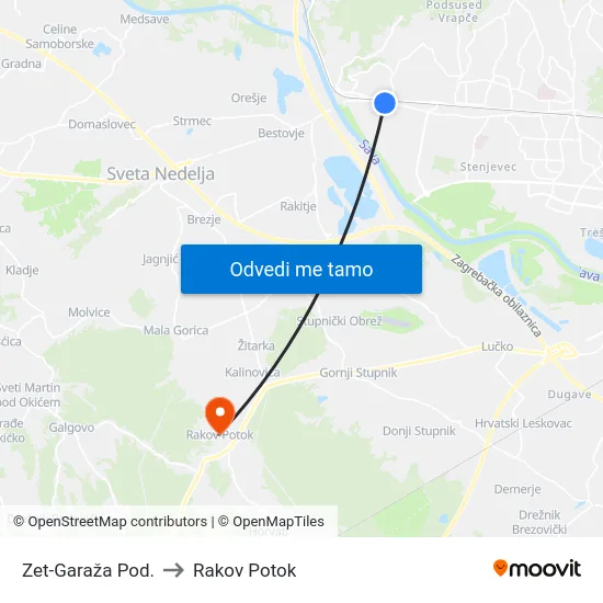 Zet-Garaža Pod. to Rakov Potok map