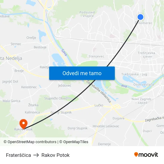 Fraterščica to Rakov Potok map