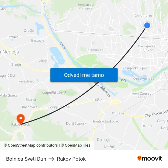 Bolnica Sveti Duh to Rakov Potok map