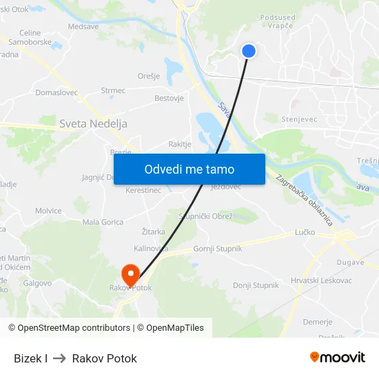 Bizek I to Rakov Potok map