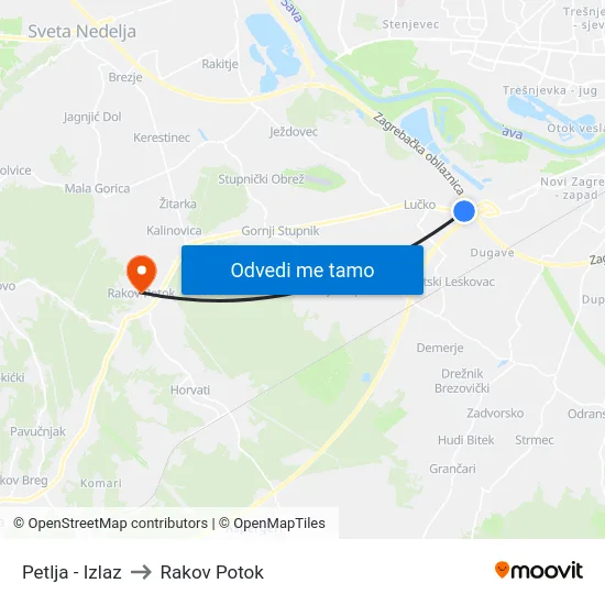 Petlja - Izlaz to Rakov Potok map