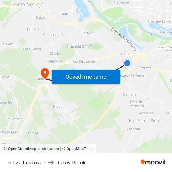 Put Za Leskovac to Rakov Potok map