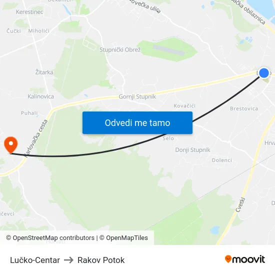 Lučko-Centar to Rakov Potok map