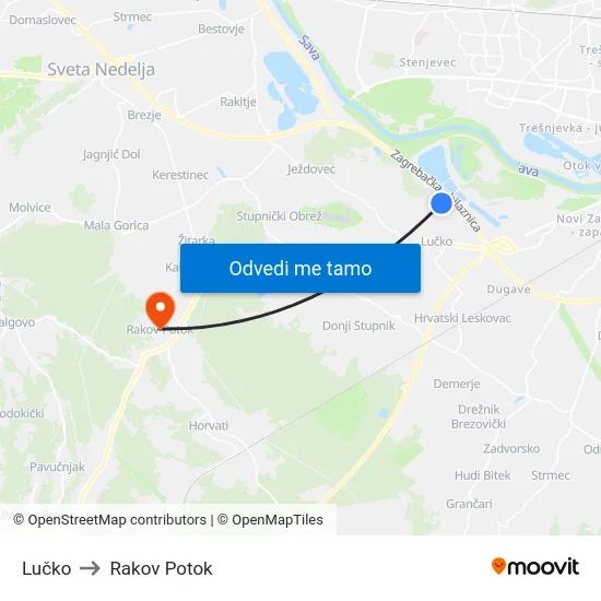 Lučko to Rakov Potok map