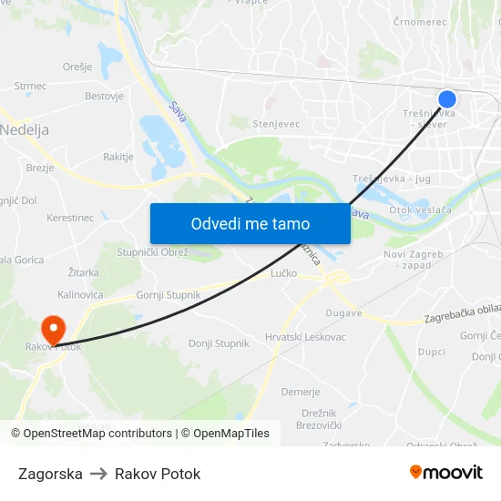 Zagorska to Rakov Potok map