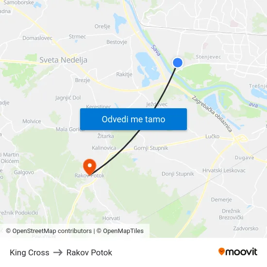 King Cross to Rakov Potok map