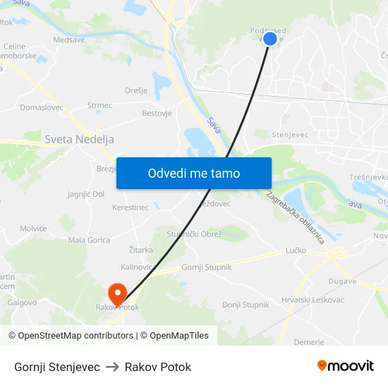 Gornji Stenjevec to Rakov Potok map