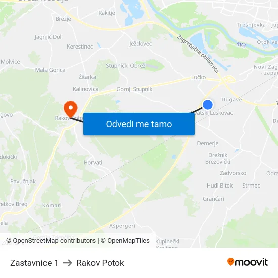 Zastavnice 1 to Rakov Potok map