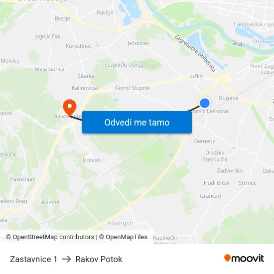 Zastavnice 1 to Rakov Potok map