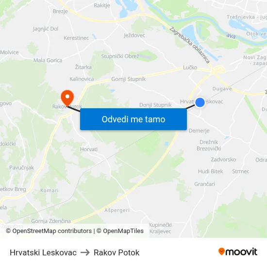 Hrvatski Leskovac to Rakov Potok map