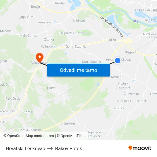 Hrvatski Leskovac to Rakov Potok map