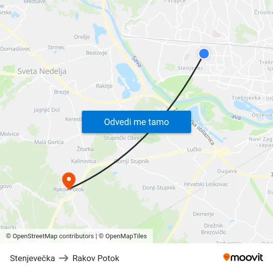 Stenjevečka to Rakov Potok map