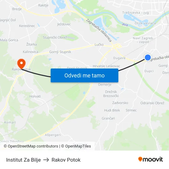 Institut Za Bilje to Rakov Potok map