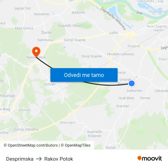 Desprimska to Rakov Potok map