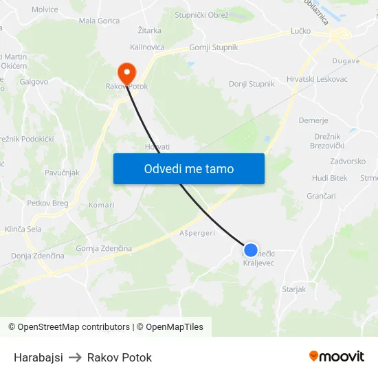 Harabajsi to Rakov Potok map