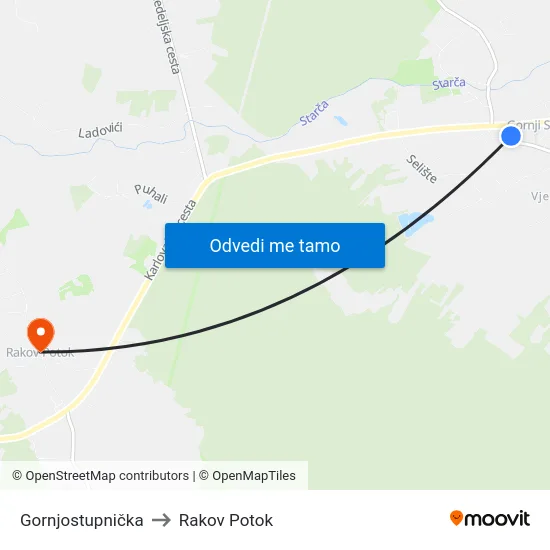 Gornjostupnička to Rakov Potok map