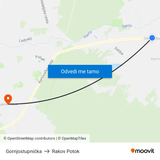 Gornjostupnička to Rakov Potok map