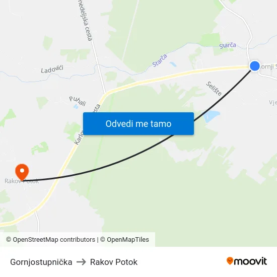Gornjostupnička to Rakov Potok map