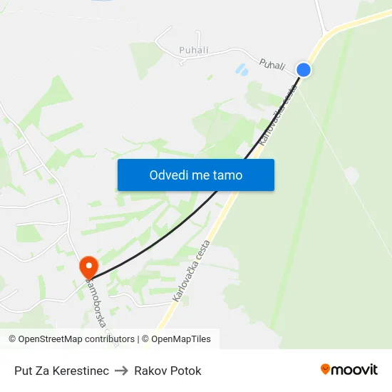 Put Za Kerestinec to Rakov Potok map