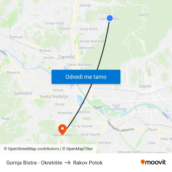 Gornja Bistra - Okretište to Rakov Potok map
