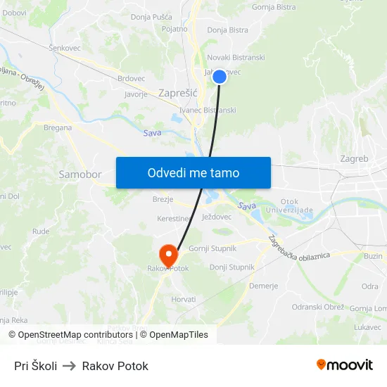 Pri Školi to Rakov Potok map