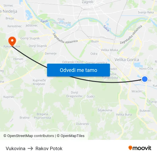 Vukovina to Rakov Potok map