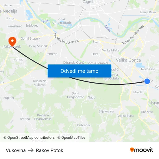Vukovina to Rakov Potok map
