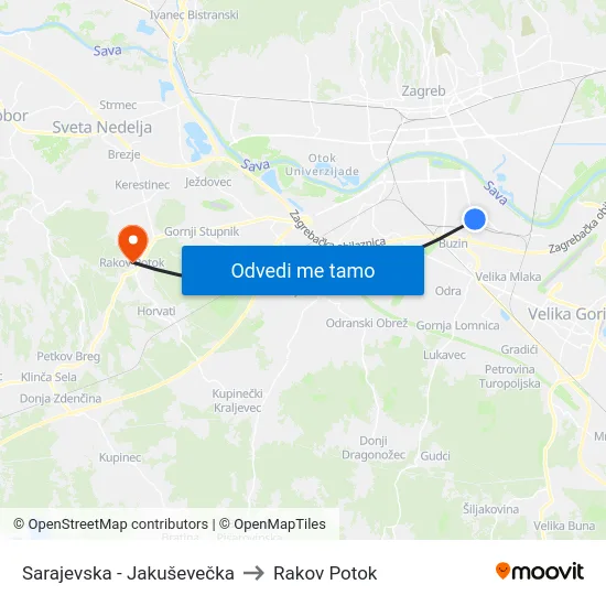 Sarajevska - Jakuševečka to Rakov Potok map