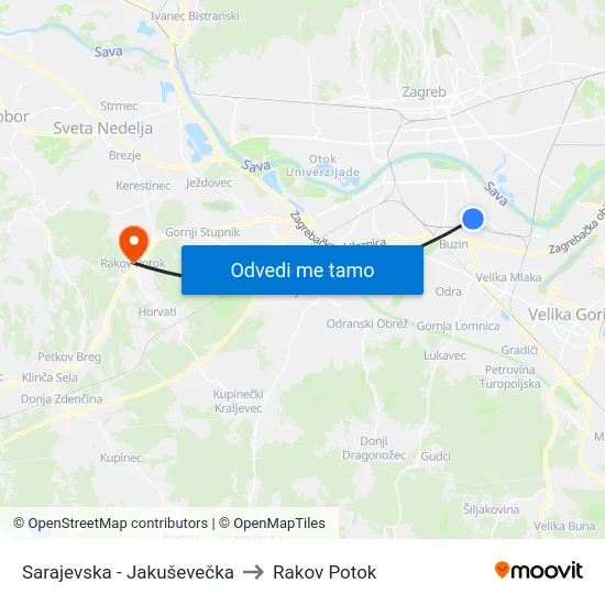 Sarajevska - Jakuševečka to Rakov Potok map