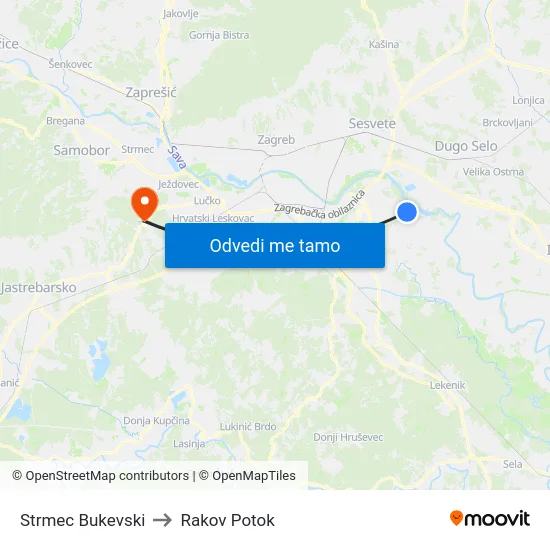 Strmec Bukevski to Rakov Potok map