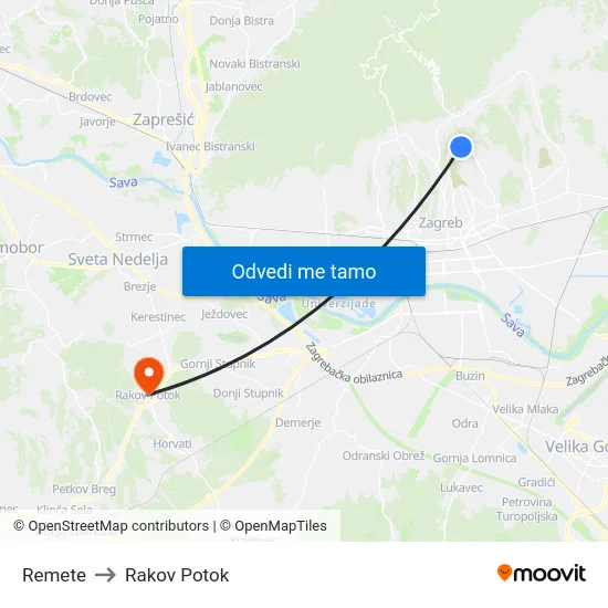Remete to Rakov Potok map