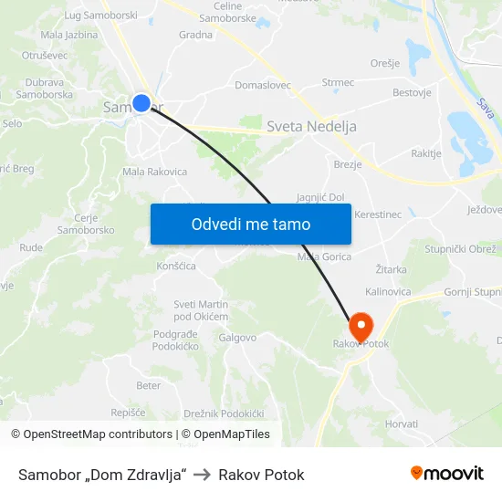Samobor „Dom Zdravlja“ to Rakov Potok map
