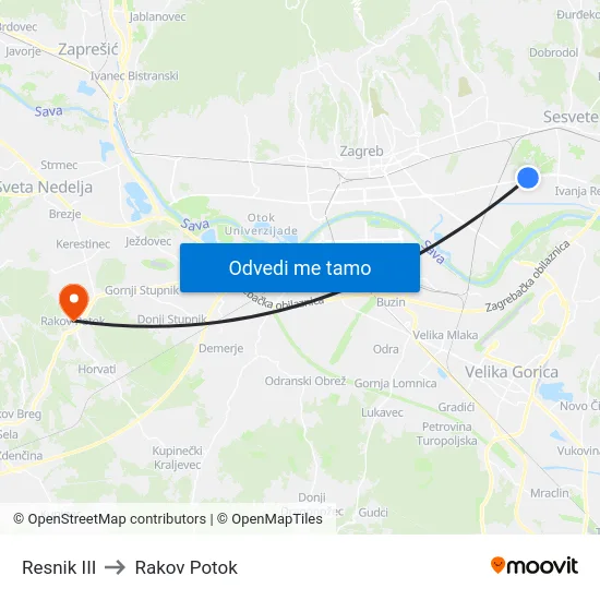 Resnik III to Rakov Potok map