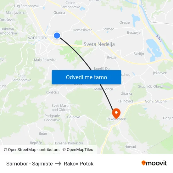 Samobor - Sajmište to Rakov Potok map