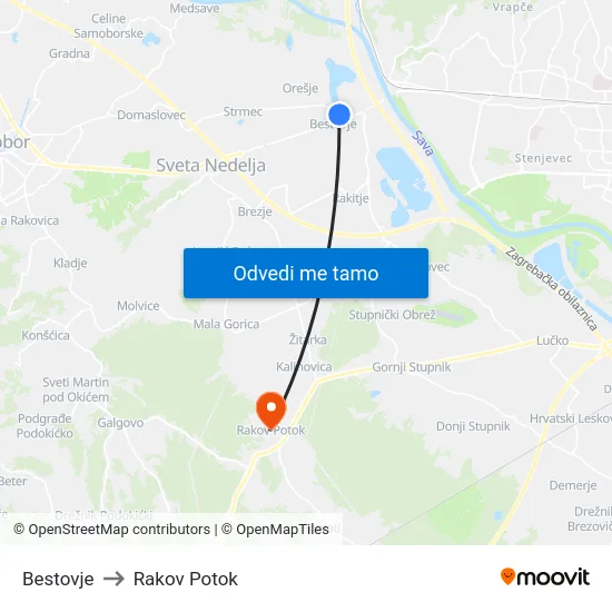 Bestovje to Rakov Potok map
