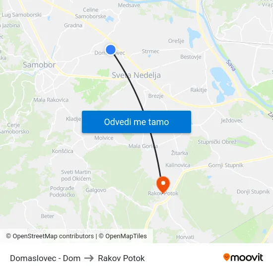 Domaslovec - Dom to Rakov Potok map