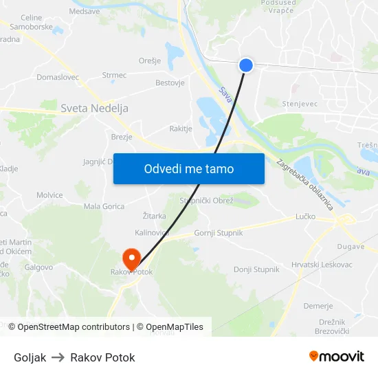 Goljak to Rakov Potok map