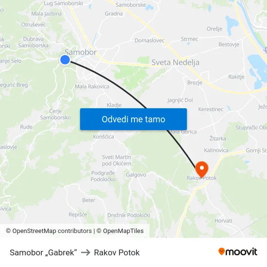 Samobor „Gabrek“ to Rakov Potok map