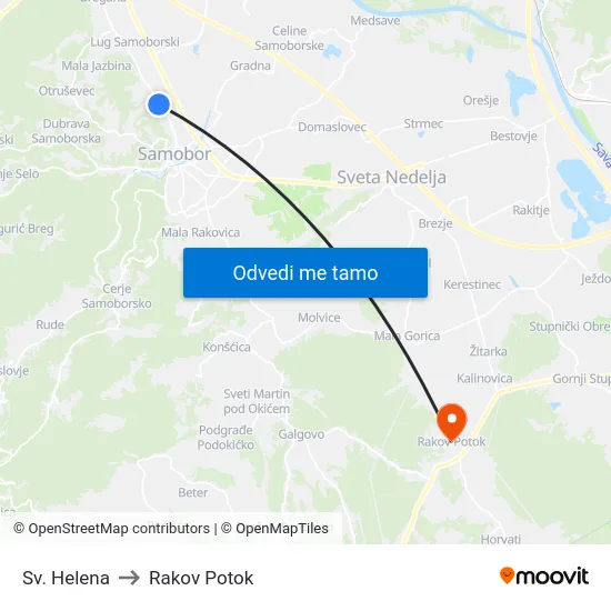 Sv. Helena to Rakov Potok map