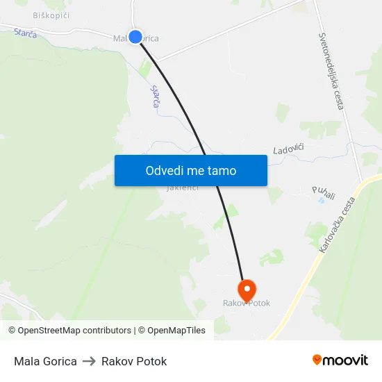 Mala Gorica to Rakov Potok map