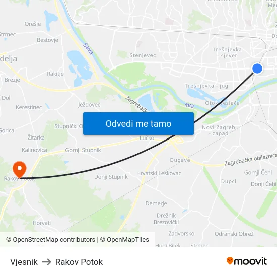 Vjesnik to Rakov Potok map