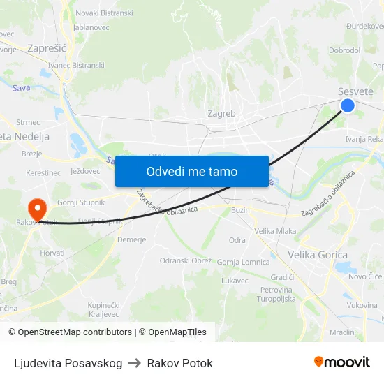 Ljudevita Posavskog to Rakov Potok map