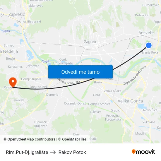 Rim.Put-Dj.Igralište to Rakov Potok map