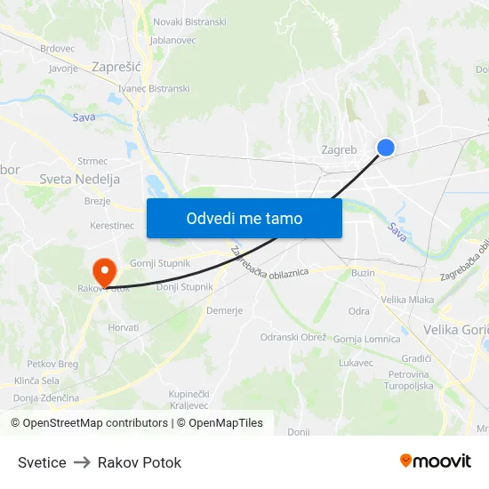 Svetice to Rakov Potok map