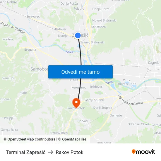 Terminal Zaprešić to Rakov Potok map