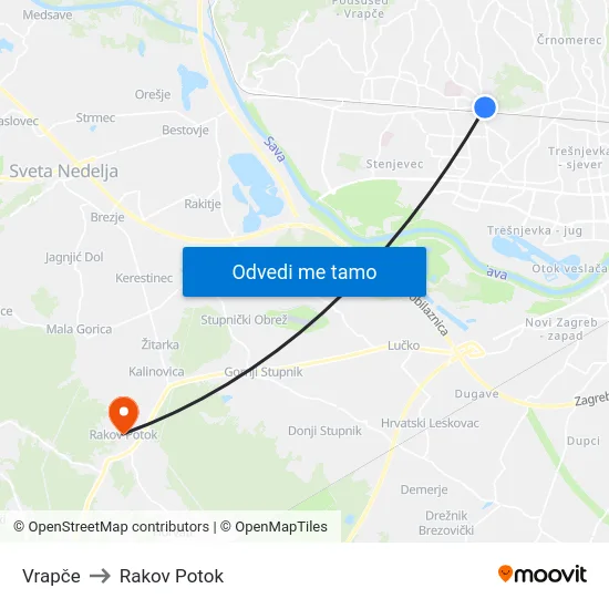 Vrapče to Rakov Potok map