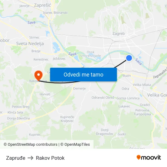 Zapruđe to Rakov Potok map