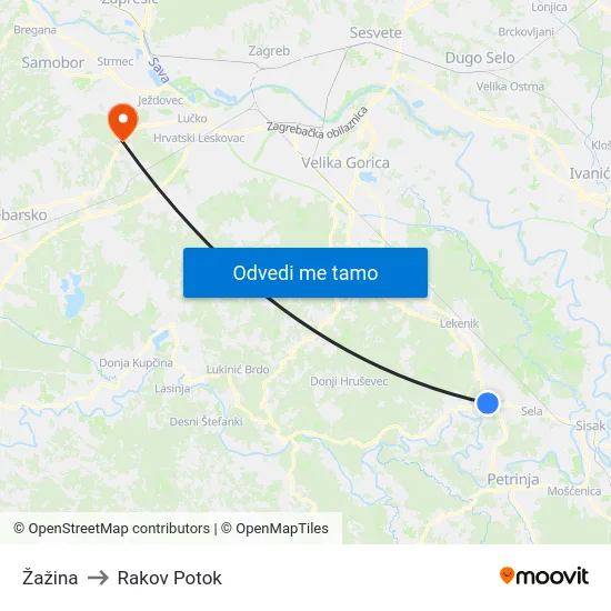 Žažina to Rakov Potok map