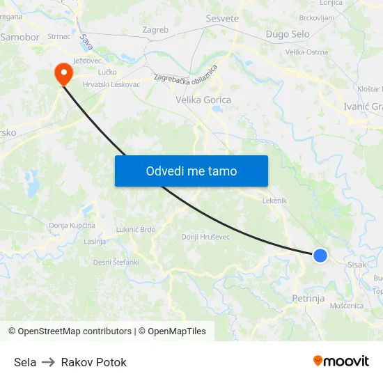 Sela to Rakov Potok map